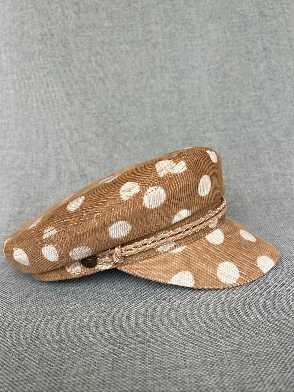 Brixton Ashland Cap Corduroy Lion Polka Dot beige white size S NWT